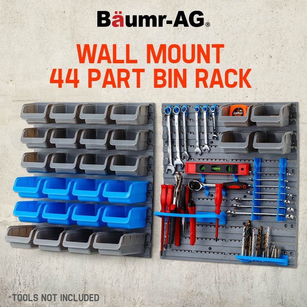 Baumr-AG 44 Part Storage Bin Rack Wall Mounted Tool Organiser Box Shelving 